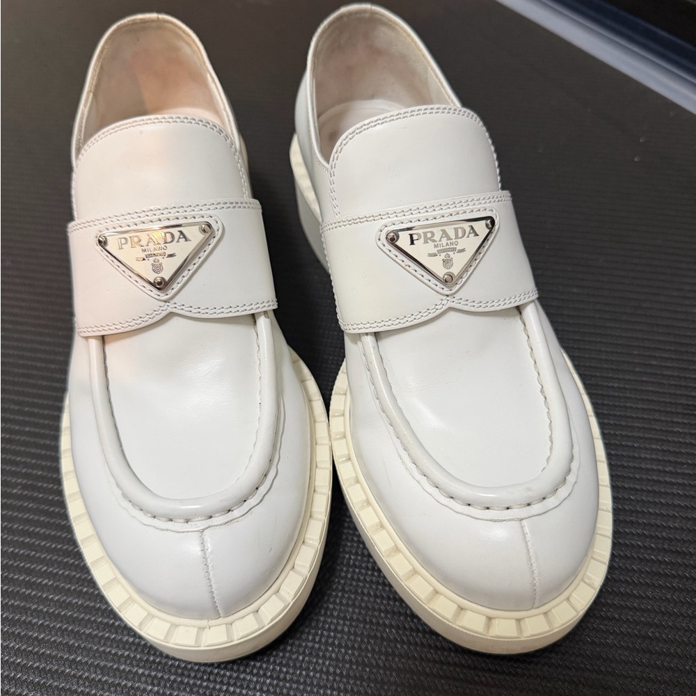 Prada white loafers